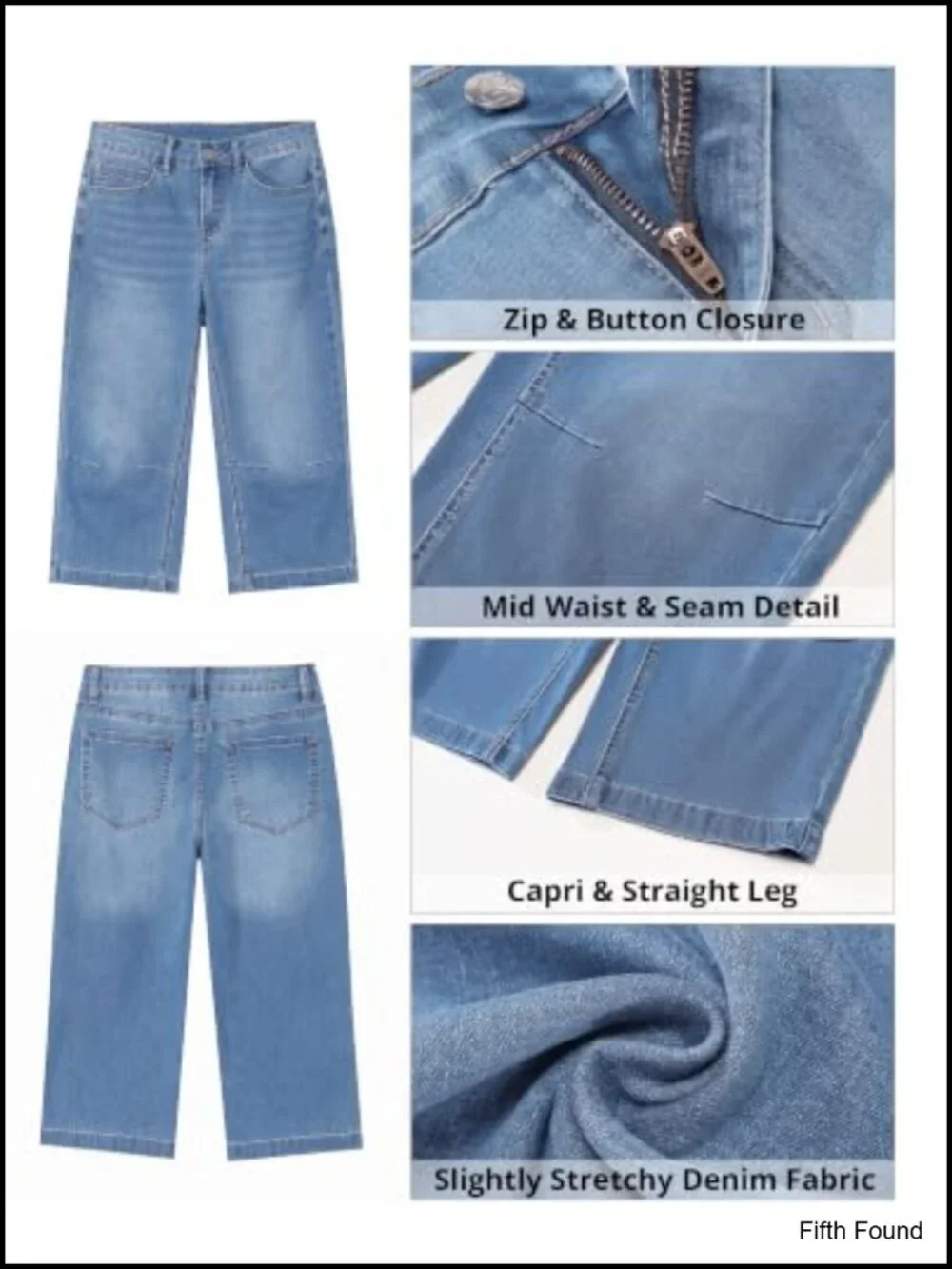 Mid Rise Straight Leg Capri Jeans Stretchy Denim Cropped Pants Summer